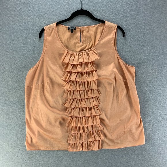 Talbots Tops - Talbots Womens Blouse 16P Pullover Orange Sleeveless Ruffles Keyhole Back Cotton